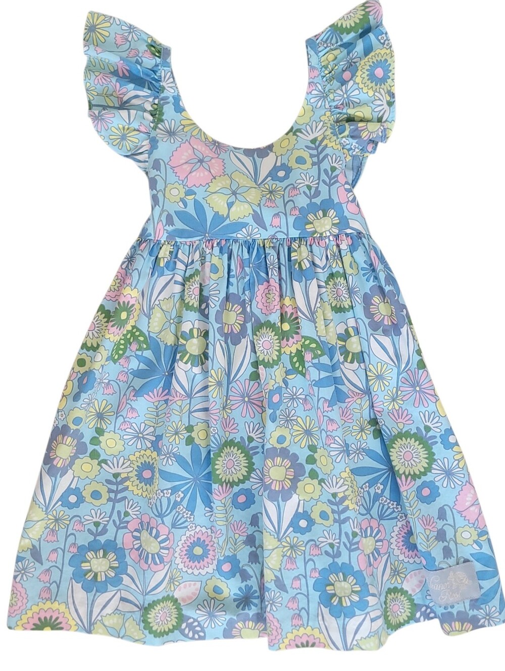 Eleanor Rose Girls Serena Floral Blue Pink Cotton Dress Size 4-5 Boho Mini